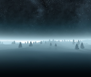 Krajobraz, Mgła, Zima