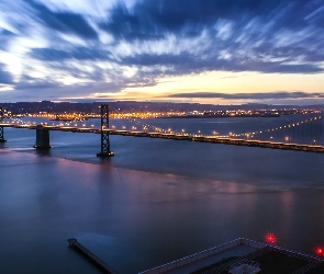 Kalifornia, Oakland, Bay Bridge, Stany Zjednoczone, Chmury, Most, Zatoka San Francisco