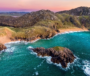 The Murder Hole Beach, Morze, Plaża, Skały, Hrabstwo Donegal, Wybrzeże, Irlandia, Góry