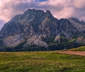 Chmury, Droga, Dolomity, Włochy, Lagazuoi, Góry, Szczyt