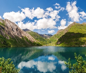 Niebo, Jezioro Morasco, Piemont, Chmury, Alpy Zachodnie, Włochy, Góry