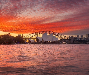Wschód słońca, Zatoka Port Jackson, Australia, Most Sydney Harbour, Sydney, Sydney Opera House
