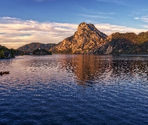 Góry, Austria, Szczyt Traunstein, Jezioro Traunsse, Alpy Górnoaustriackie