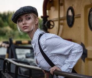 Blondynka, Koszula, Biała, Czapka, Kobieta