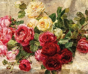Malarstwo, Stół, Dominique Rozier, Róże, Obraz