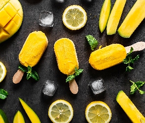 Mięta, Plastry, Mango, Lody, Kostki lodu, Cytryna