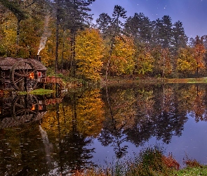 Drewniany, Karolina Północna, Drzewa, Stany Zjednoczone, Cashiers, Las, Młyn, Staw, Jesień