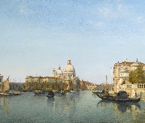 Budowle, Obraz, Malarstwo, Włochy, Gondole, Kanał, Wenecja, Jean-Baptiste van Moer