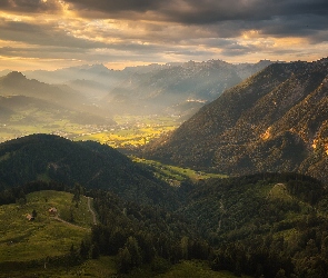 Pasmo Tennengebirge, Światłem, Alpy Salzburskie, Góry, Austria, Dolina, Słonecznym, Salzburg, Oświetlona