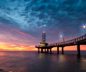 Molo, Jezioro Ontario, Kanada, Burlington, Zachód słońca, Prowincja Ontario, Brant Street Pier