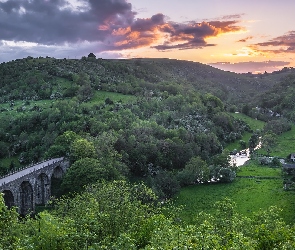 Park Narodowy Peak District, Headstone Viaduct, Monsal Dale, Anglia, Most, Dolina, Wzgórza