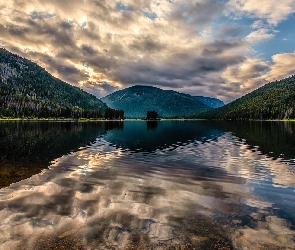 Jezioro, Kolorado, Indian Peaks Wilderness, Stany Zjednoczone, Hrabstwo Grand, Chmury, Monarch Lake, Zalesione, Góry