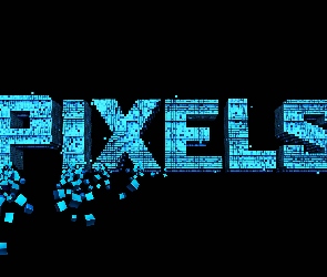 Niebieski, Napis, Grafika, Czarne, Tło, Pixels