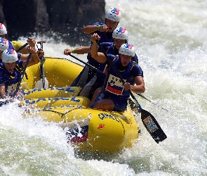 kaski, ponton , spływ, Rafting, rzeka, wiosła