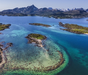 Norwegi, Nordland, Wysepki, Lofoty, Morze Norweskie, Góry