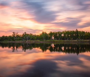 Jezioro, Park stanowy, Wschód słońca, Stany Zjednoczone, Drzewa, Chatfield Lake, Kolorado, Chatfield State Park