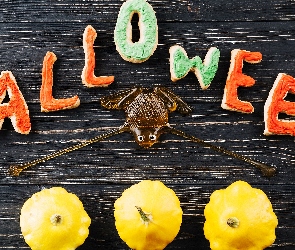 Dynie, Żelka, Napis, Ciasteczka, Halloween, Żaba