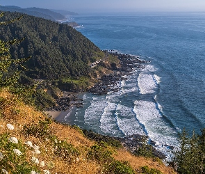 Oregon, Wybrzeże, Stany Zjednoczone, Morze, Skały, Przylądek Perperua, Roślinność, Góry