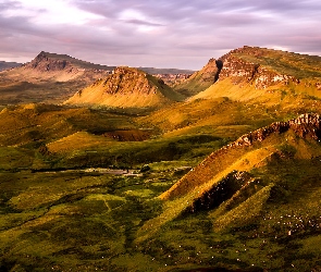 Wzgórza, Góry, Szkocja, Osuwisko, Quiraing, Wyspa Skye, Jezioro