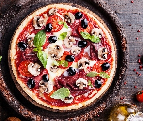 Pomidory, Pieczarki, Pizza, Oliwki