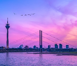 Dusseldorf, Rhine Tower, Rzeka Ren, Wieża telekomunikacyjna, Niemcy