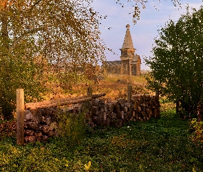 Drzewa, Kłody, Pocięte, Jesień, Cerkiew