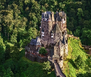 Zamek Eltz, Góry Eifel, Niemcy, Zielone, Drzewa, Gmina Wierschem, Las