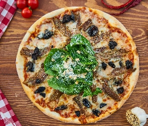 Deski, Czosnek, Szpinak, Pizza, Ścierka, Sztućce