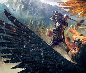 Gra, Wiedźmin 3 Dziki Gon, Walka, Geralt z Rivii, Ptak, The Witcher 3 Wild Hunt