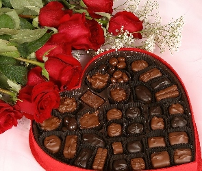 Róże, Bombonierka z czekoladkami, Walentynki