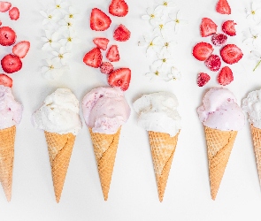 Truskawki, Kwiaty, Lody