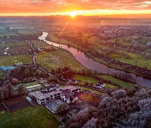 Irlandia Północna, Strabane, Mourne River, Rzeka, Domy, Pola