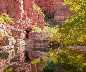 Arizona, Kanion Sycamore, Skały, Stany Zjednoczone, Rzeka, Góry, Drzewa