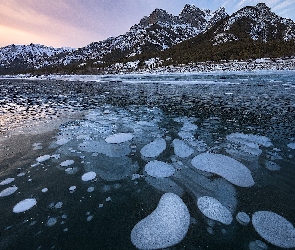 Zima, Zamarznięte, Canadian Rockies, Góry, Kanada, Abraham Lake, Jezioro, Alberta, Lód