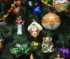Boże Narodzenie, Gałązki, Bombki, Kolorowe