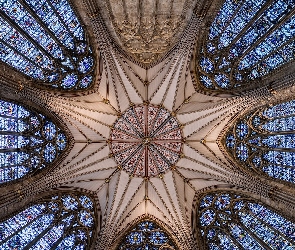 Katedra York Minster, Hrabstwo North Yorkshire, Anglia, Witraże, Wnętrze, Kościół, Sklepienie, Miasto York