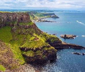 Morze, Hrabstwo Antrim, Grobla Olbrzyma, Irlandia Północna, Kolumny bazaltowe, The Giants Causeway Cliffs, Wybrzeże, Skały, Klif