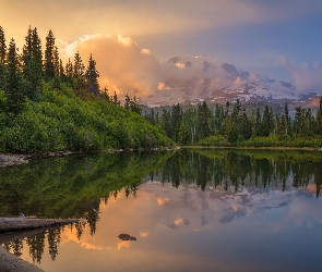 Stan Waszyngton, Park Narodowy Mount Rainier, Góry, Stany Zjednoczone, Las, Jezioro, Drzewa