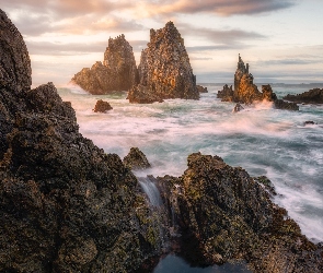 Morze, Fale, Australia, Formacja Camel Rock, Bermagui, Skały