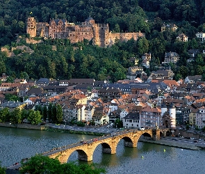 Heidelberg, Panorama, Zamek, Rzeka, Most, Miasta