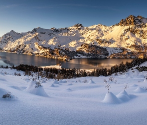 Góry, Dolina Engadyna, Szwajcaria, Jezioro, Silsersee, Gryzonia, Zima
