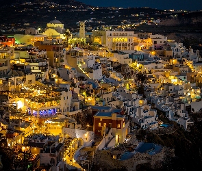 Grecja, Miasto nocą, Noc, Domy, Santorini