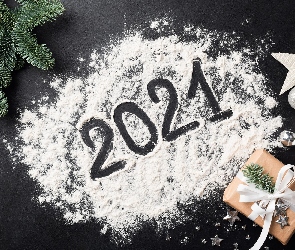 Rok, Prezent, Nowy, Mąka, Świerkowe, 2021, Gałązki, Bombki