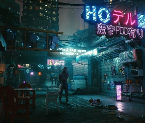 Cyberpunk 2077, Noc, Ulica, Postać, Gra