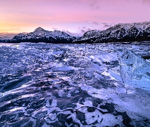 Lód, Góry, Kanada, Jezioro, Abraham Lake, Alberta, Zamarznięte