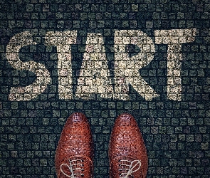 Start, Napis, Buty, 2D, Kostka brukowa, Męskie, Droga