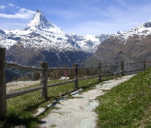 Góry, Alpy, Szwajcaria, Droga, Ogrodzenie, Szczyt Matterhorn
