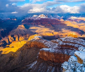 Arizona, Góry, Wielki Kanion Kolorado, Stany Zjednoczone, Śnieg, Park Narodowy Wielkiego Kanionu, Grand Canyon
