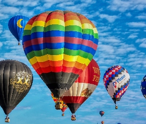 Balony, Baloniarstwo, Chmury, Niebo, Kolorowe