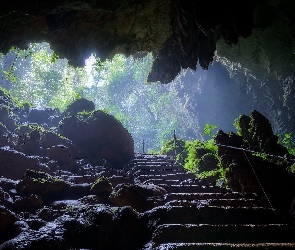 Hermans Cave, Skały, Schody, Ameryka Środkowa, Dystrykt Cayo, Park Narodowy Blue Hole, Belize, Jaskinia